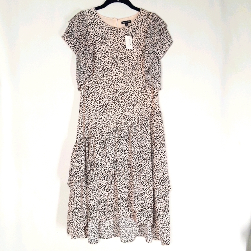 WHO WHAT WEAR Blush Leopard Animal Print Ruffle Flutter Sleeve Midi Dress XS